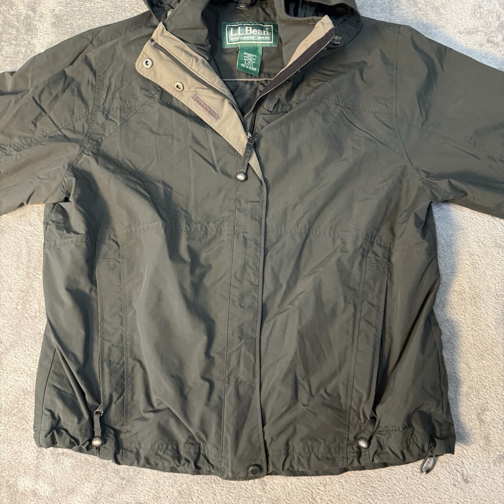 L.L. Bean Rain Jacket Womens L Reg Green Waterproof Hooded Windbreaker - Picture 2 of 6